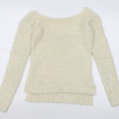 Atmosphere Womens Ivory Boat Neck  Polyester Pullover Jumper Size 10