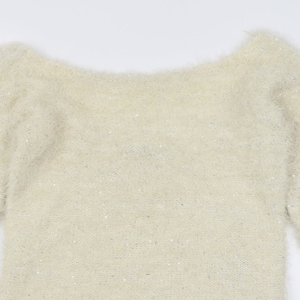 Atmosphere Womens Ivory Boat Neck  Polyester Pullover Jumper Size 10