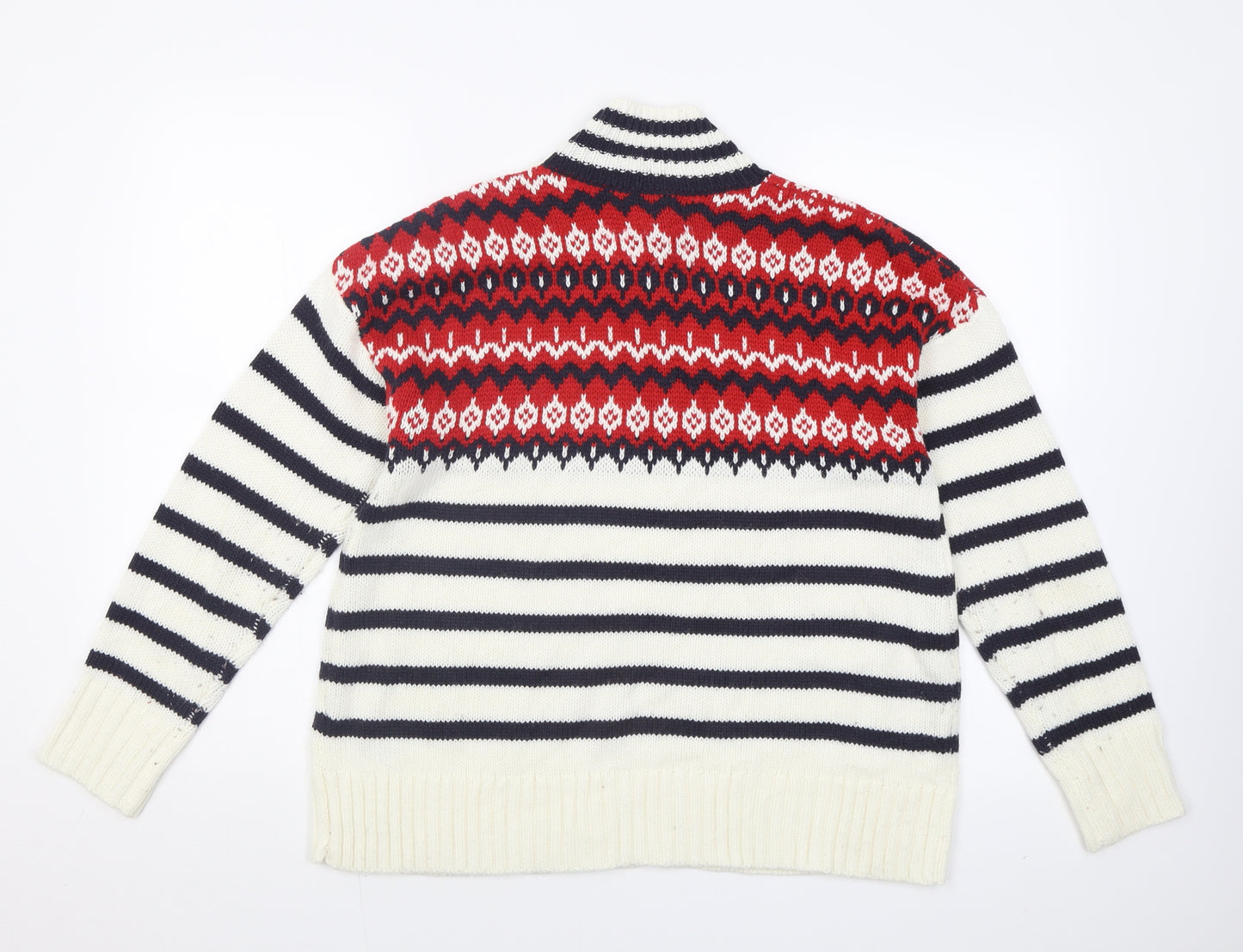 Marks and Spencer Womens White High Neck Striped Acrylic Pullover Jumper Size M