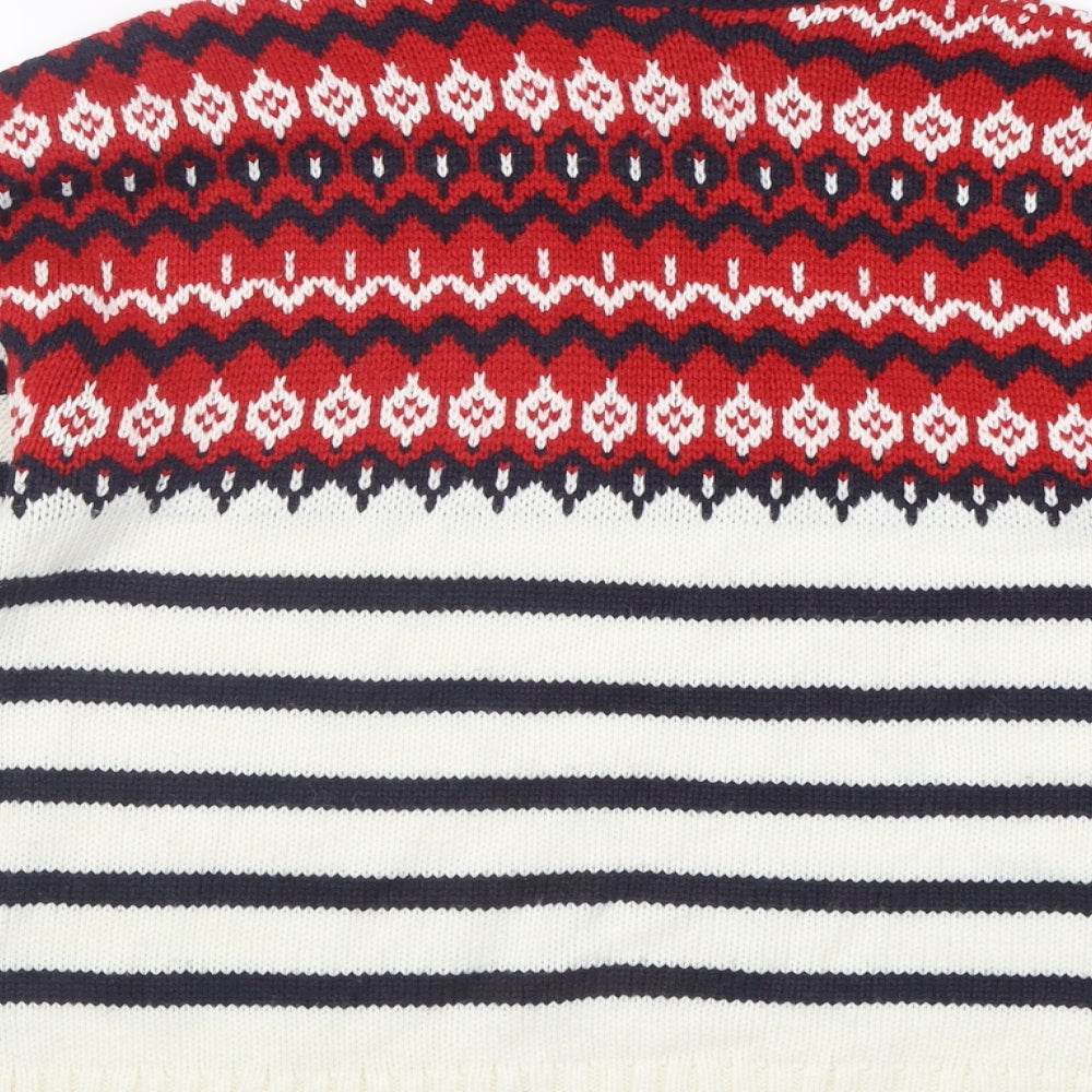 Marks and Spencer Womens White High Neck Striped Acrylic Pullover Jumper Size M