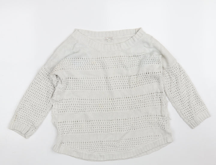 Gap Womens White Round Neck Cotton Pullover Jumper Size M