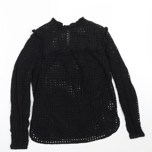 Fashion Union Womens Black Geometric 100% Cotton Basic Blouse Size 10 Round Neck