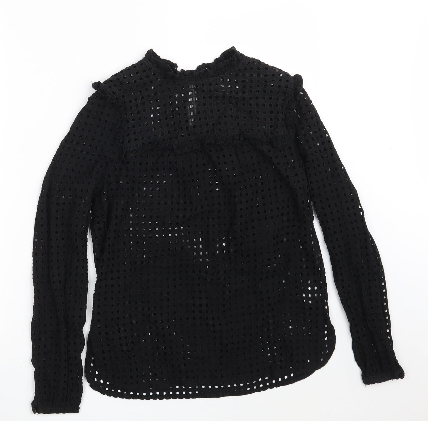 Fashion Union Womens Black Geometric 100% Cotton Basic Blouse Size 10 Round Neck
