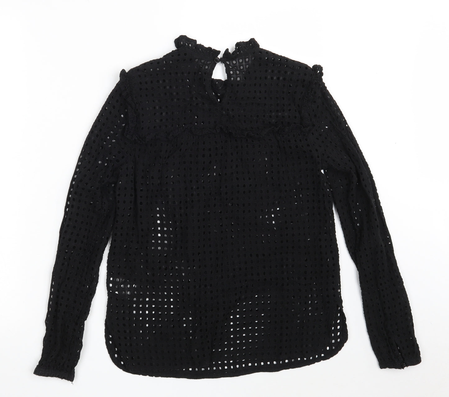 Fashion Union Womens Black Geometric 100% Cotton Basic Blouse Size 10 Round Neck
