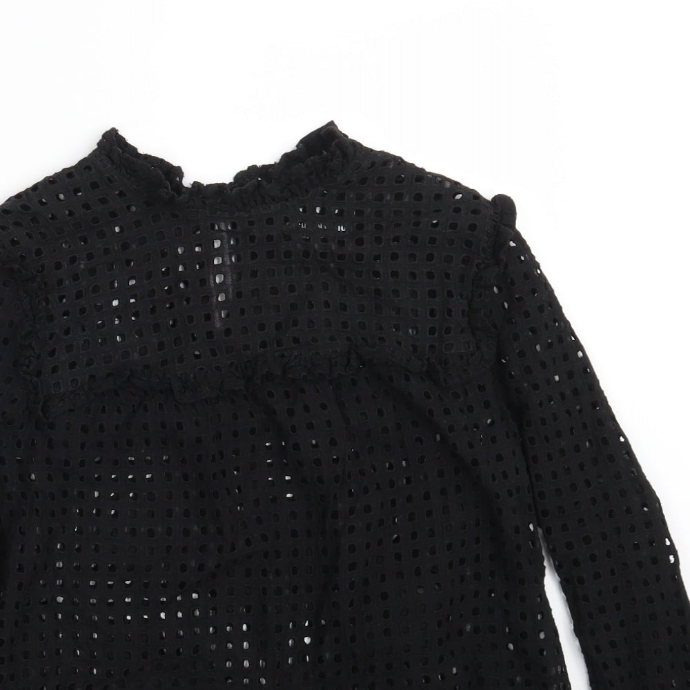 Fashion Union Womens Black Geometric 100% Cotton Basic Blouse Size 10 Round Neck