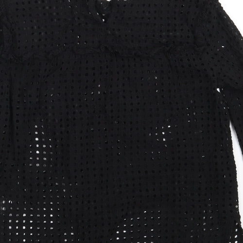 Fashion Union Womens Black Geometric 100% Cotton Basic Blouse Size 10 Round Neck