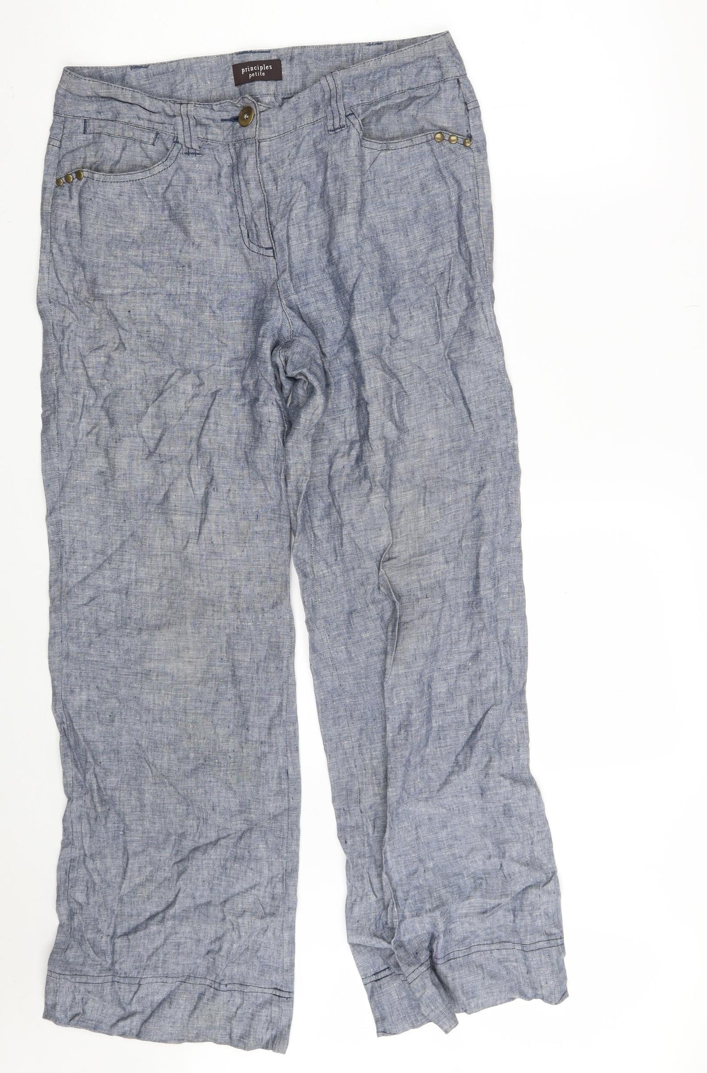 Principles Womens Blue  Linen Bloomer Trousers Size 10 L29 in Regular Zip