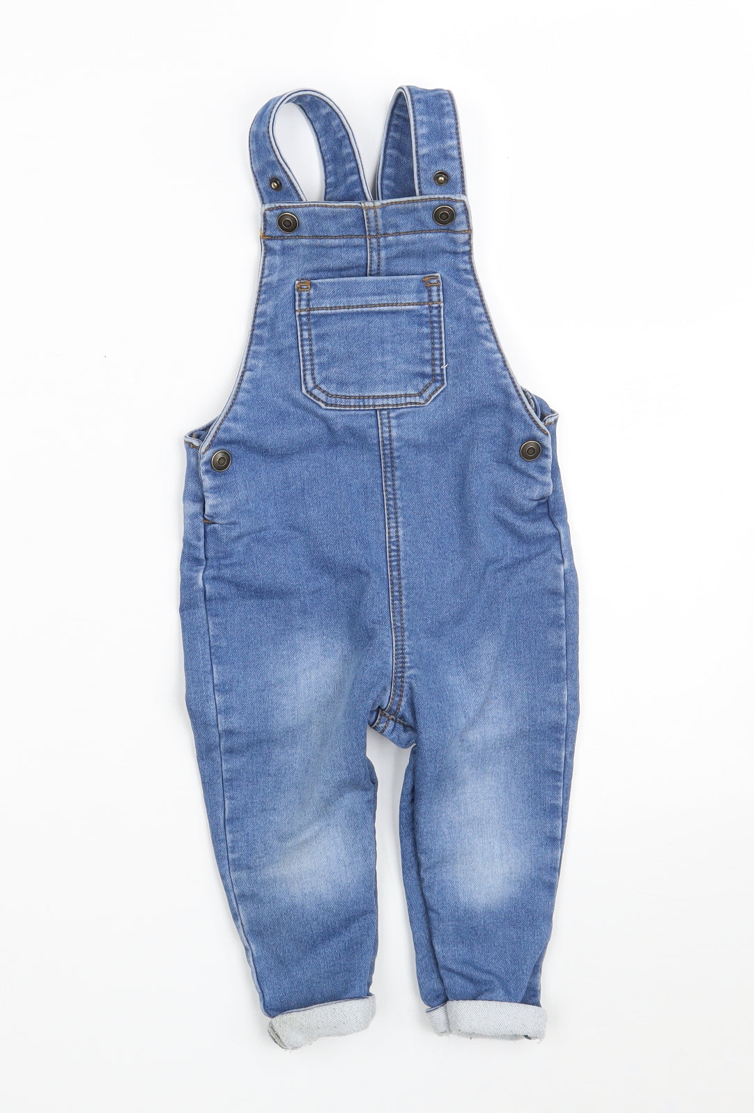 F&F Baby Blue  Cotton Pinafore/Dungaree Dress  Size 12-18 Months  Square Neck
