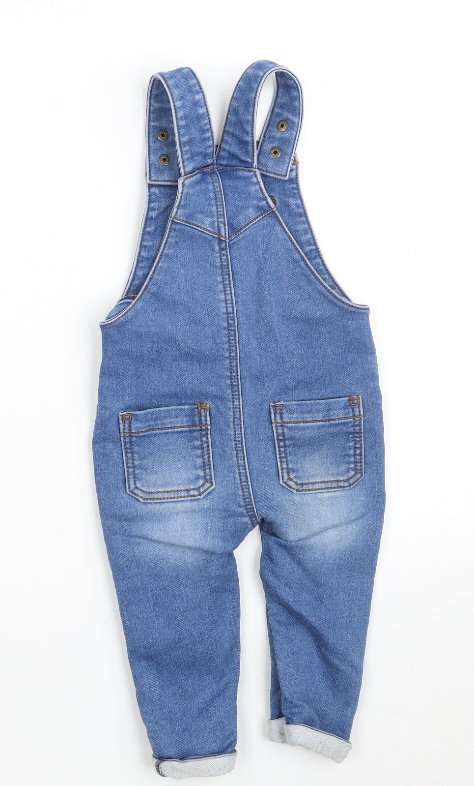 F&F Baby Blue  Cotton Pinafore/Dungaree Dress  Size 12-18 Months  Square Neck