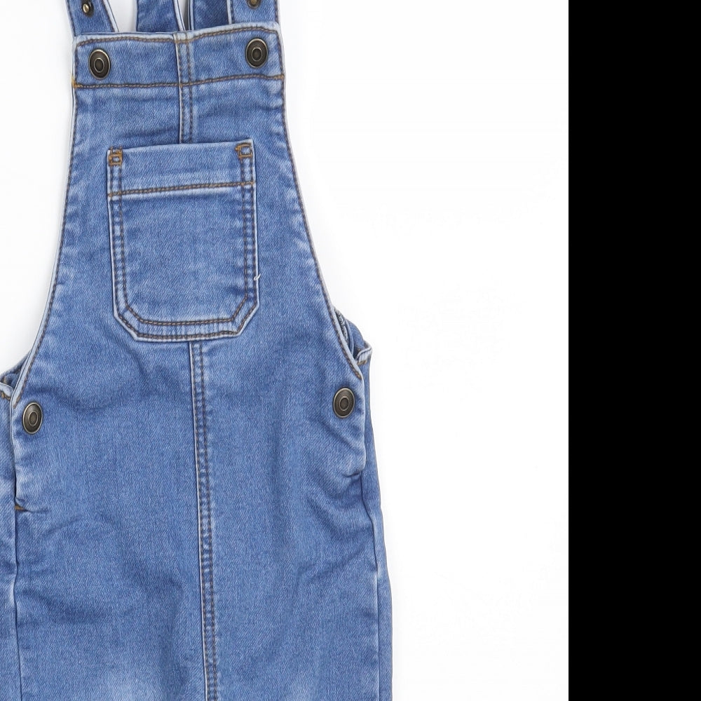 F&F Baby Blue  Cotton Pinafore/Dungaree Dress  Size 12-18 Months  Square Neck