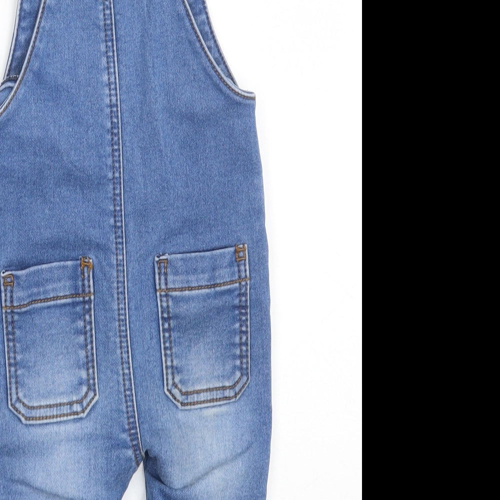 F&F Baby Blue  Cotton Pinafore/Dungaree Dress  Size 12-18 Months  Square Neck