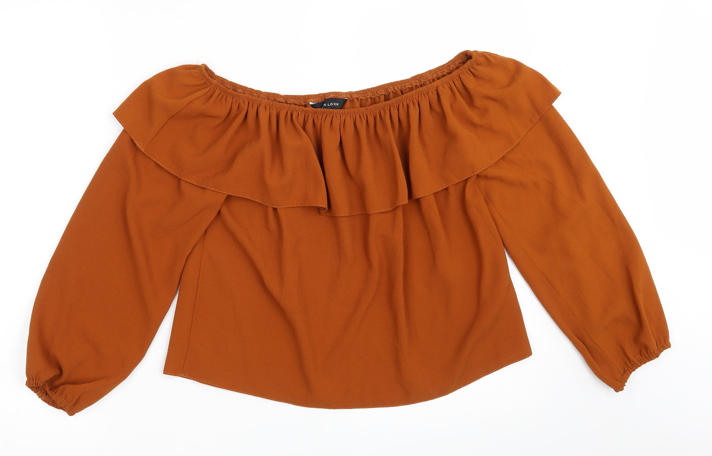 New Look Womens Brown  Polyester Basic Blouse Size 10 Boat Neck - Cropped