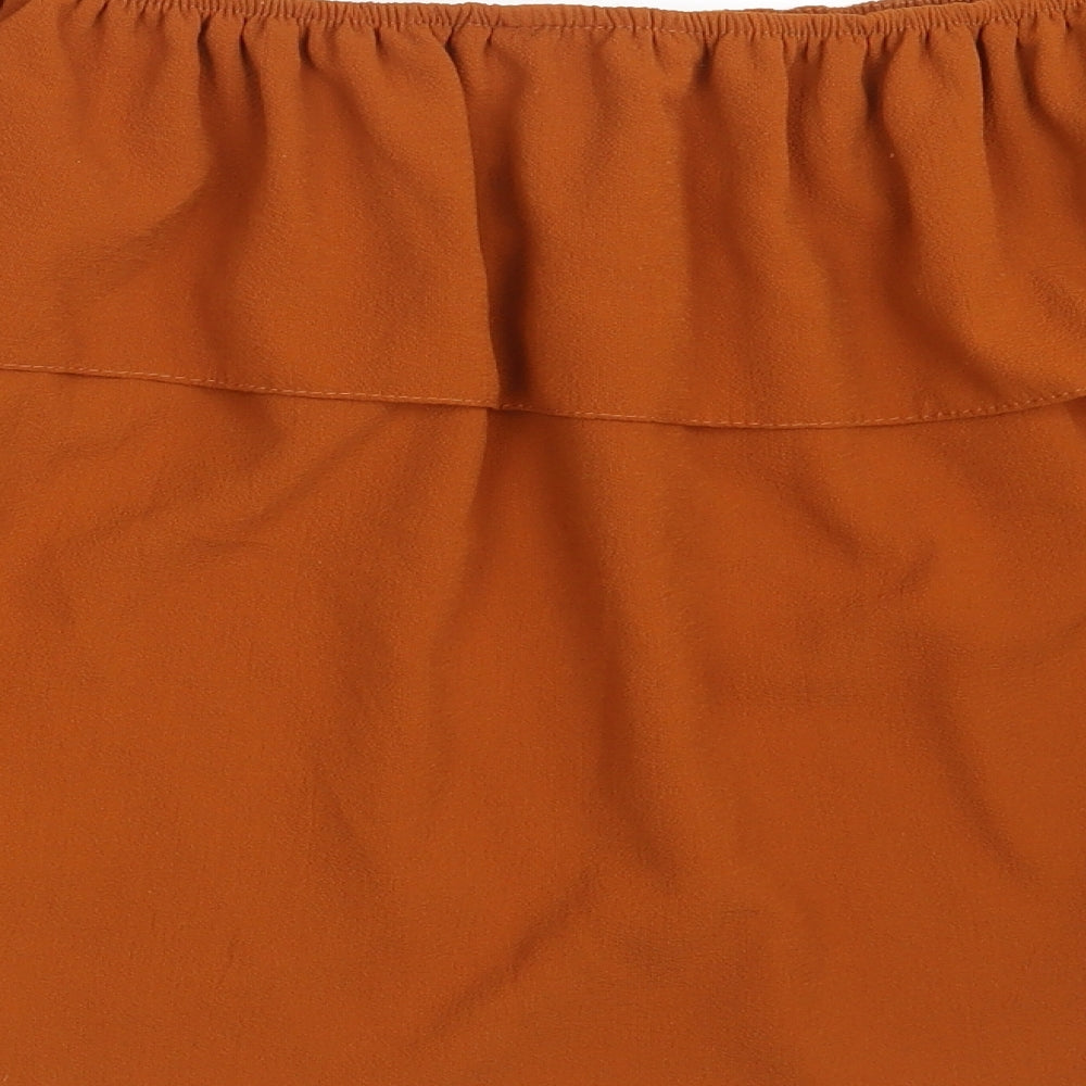 New Look Womens Brown  Polyester Basic Blouse Size 10 Boat Neck - Cropped