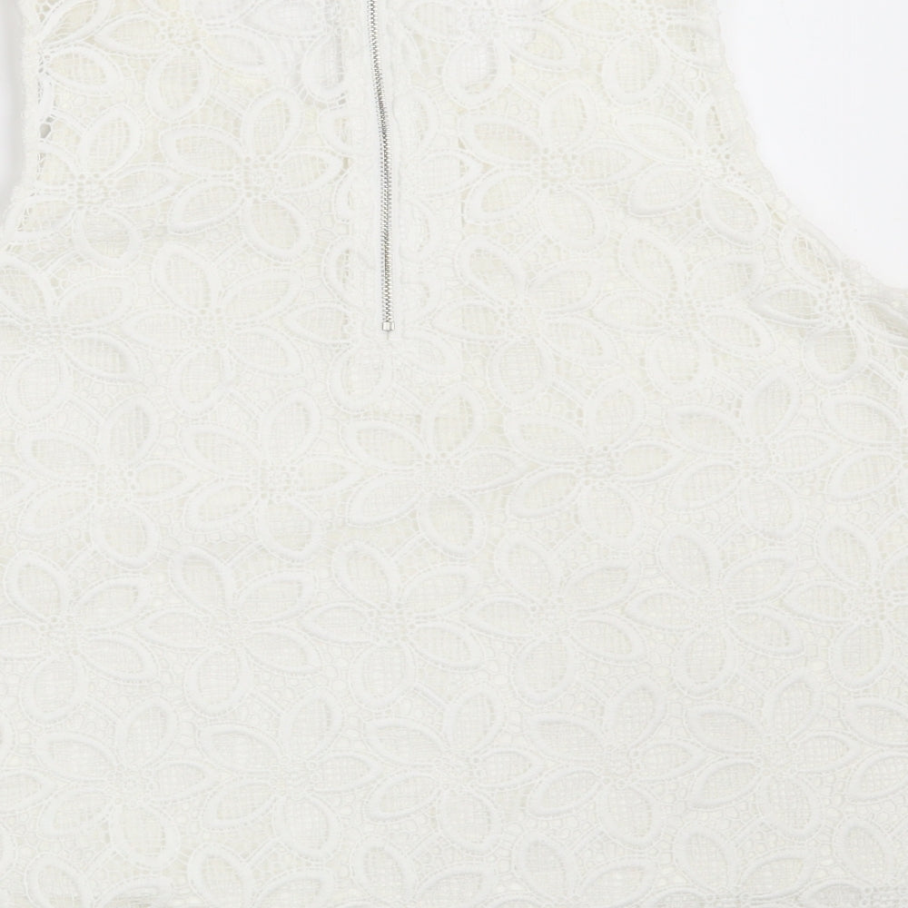 Preworn Womens White Floral Cotton Basic Blouse Size 12 Scoop Neck