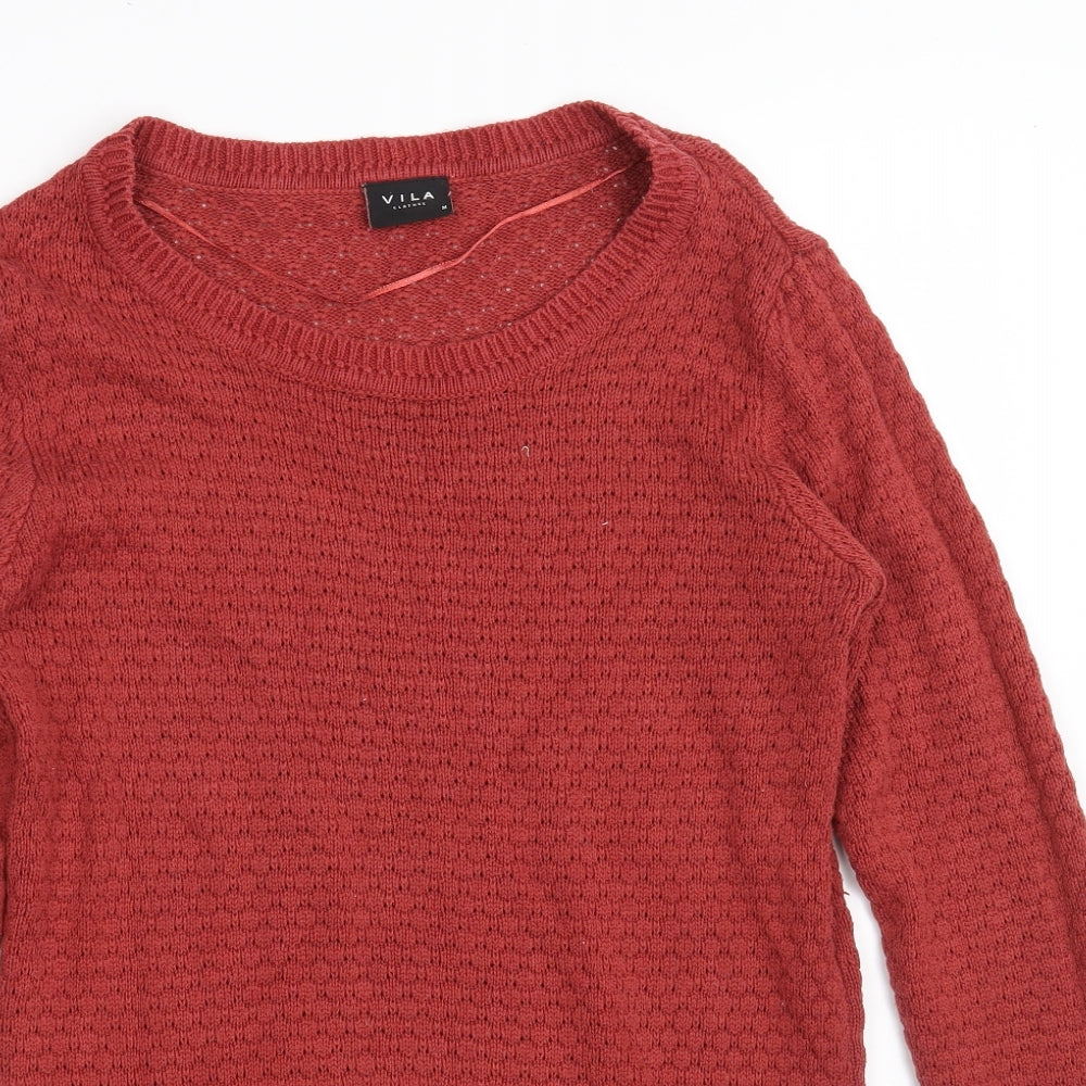 VILA Womens Brown Scoop Neck  Acrylic Pullover Jumper Size M