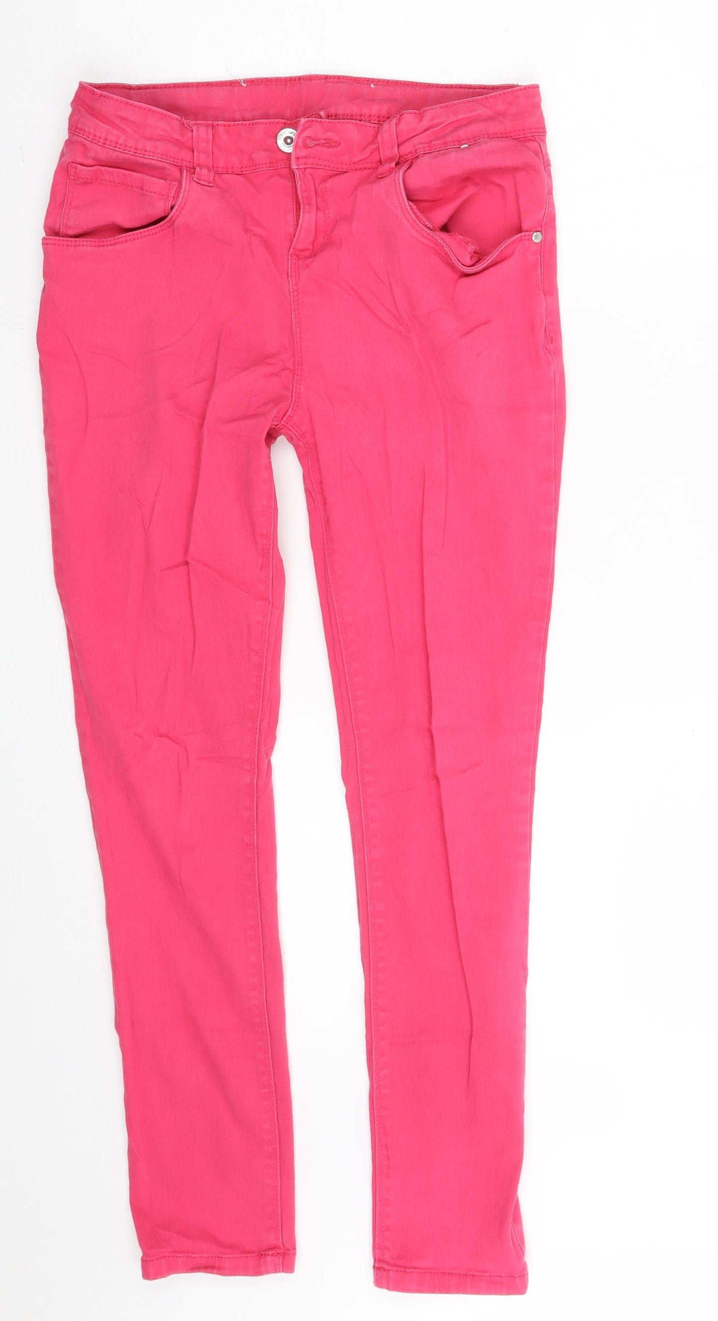 Denim & Co. Girls Pink  Cotton Skinny Jeans Size 12-13 Years  Slim Zip