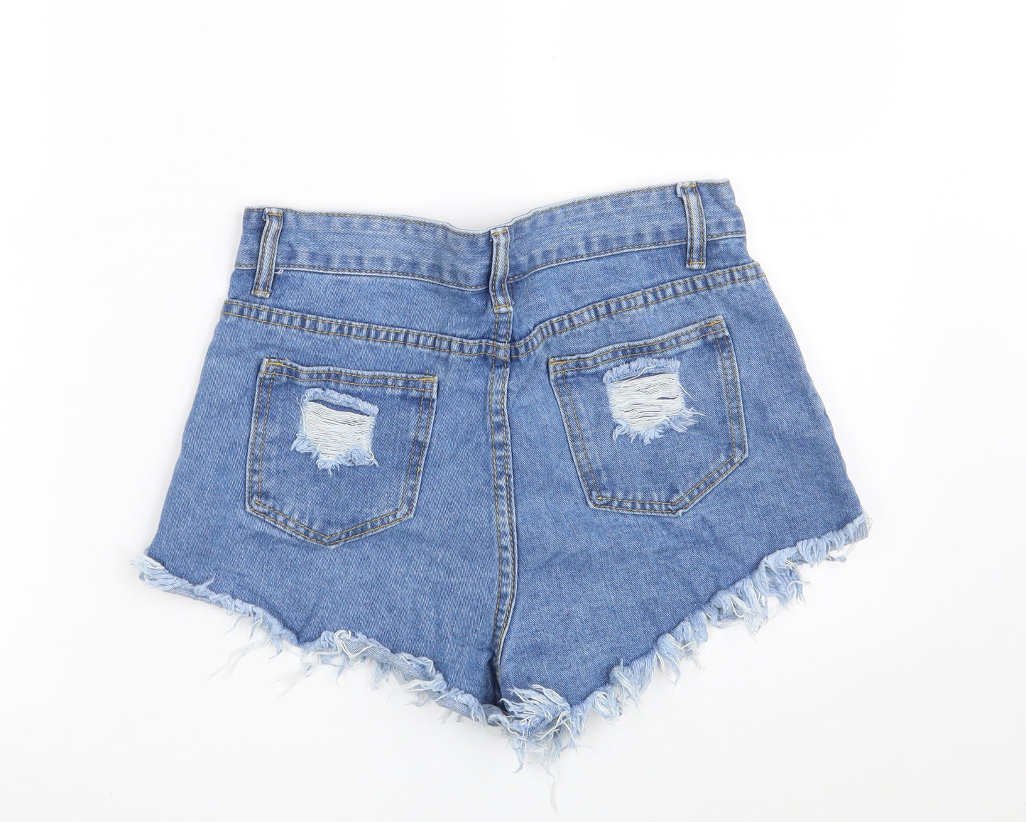 SheIn Womens Blue  Cotton Hot Pants Shorts Size S  Slim Zip - Distressed