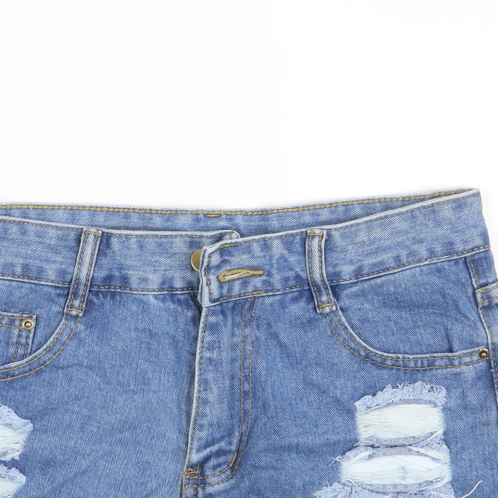 SheIn Womens Blue  Cotton Hot Pants Shorts Size S  Slim Zip - Distressed