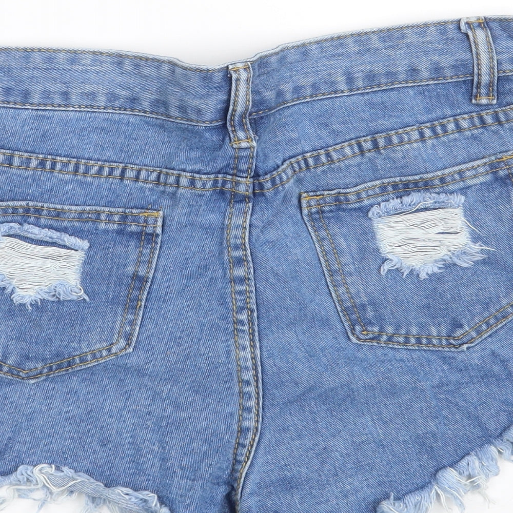 SheIn Womens Blue  Cotton Hot Pants Shorts Size S  Slim Zip - Distressed