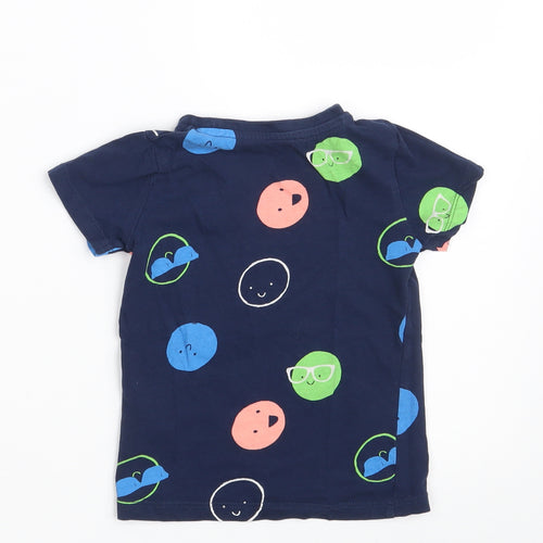 Dunnes Stores Boys Blue  Cotton Basic T-Shirt Size 12-18 Months Round Neck  - Smiley Faces