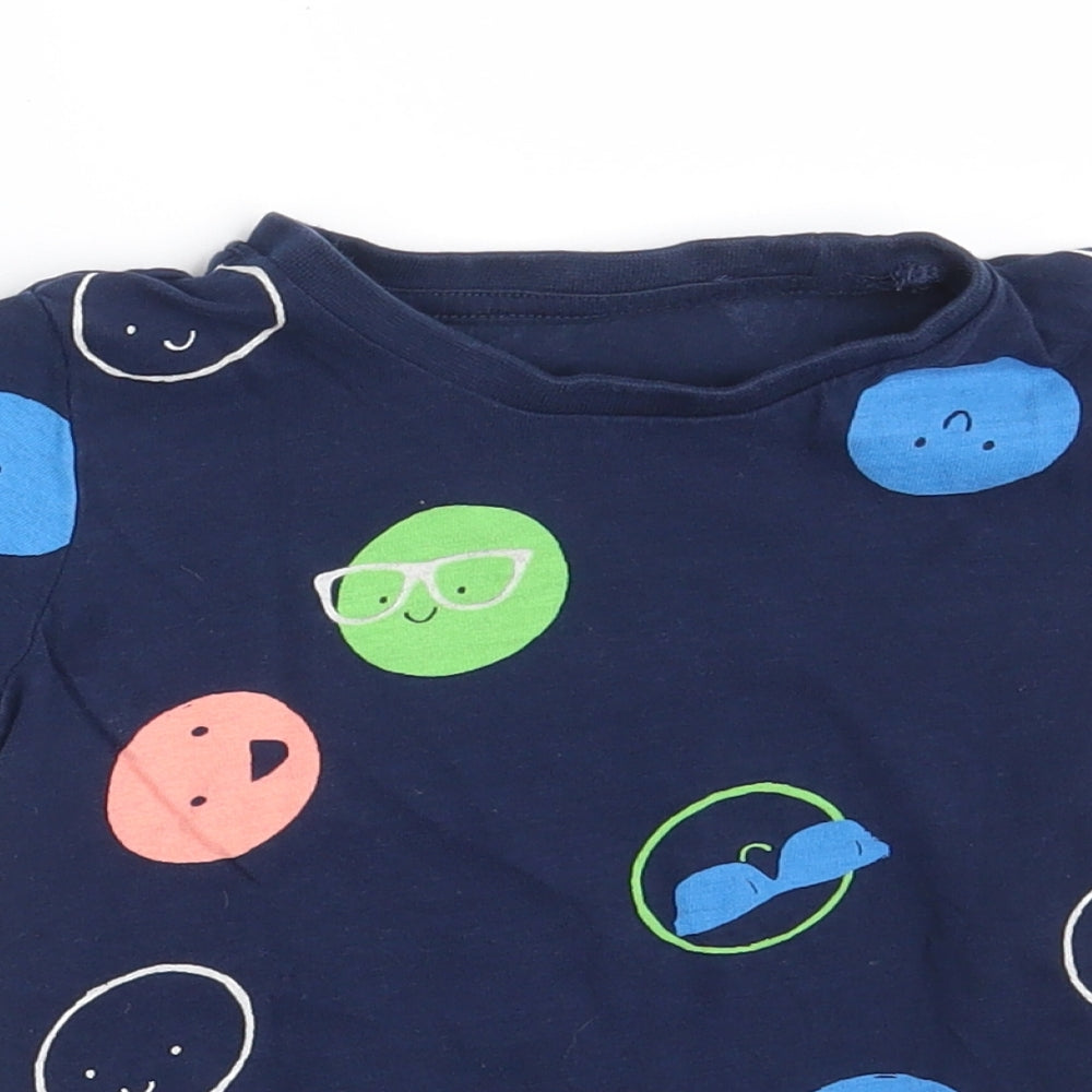 Dunnes Stores Boys Blue  Cotton Basic T-Shirt Size 12-18 Months Round Neck  - Smiley Faces