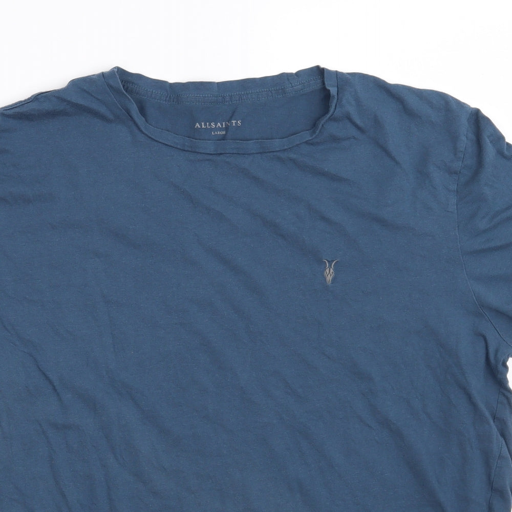 AllSaints Mens Blue  Cotton  T-Shirt Size L Round Neck