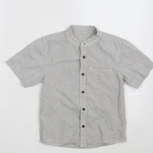 Dunnes Stores Boys Grey Striped 100% Cotton Basic Button-Up Size 5 Years Round Neck Button