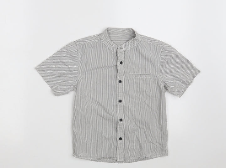 Dunnes Stores Boys Grey Striped 100% Cotton Basic Button-Up Size 5 Years Round Neck Button