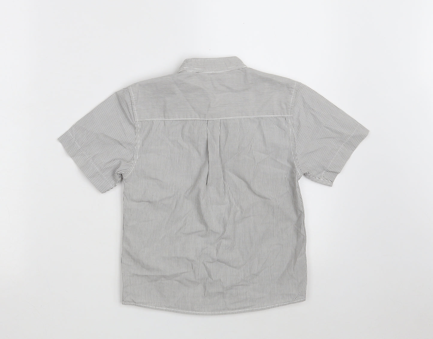 Dunnes Stores Boys Grey Striped 100% Cotton Basic Button-Up Size 5 Years Round Neck Button