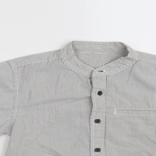 Dunnes Stores Boys Grey Striped 100% Cotton Basic Button-Up Size 5 Years Round Neck Button