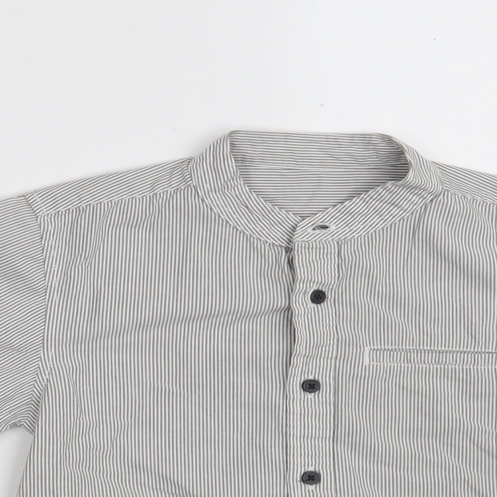 Dunnes Stores Boys Grey Striped 100% Cotton Basic Button-Up Size 5 Years Round Neck Button
