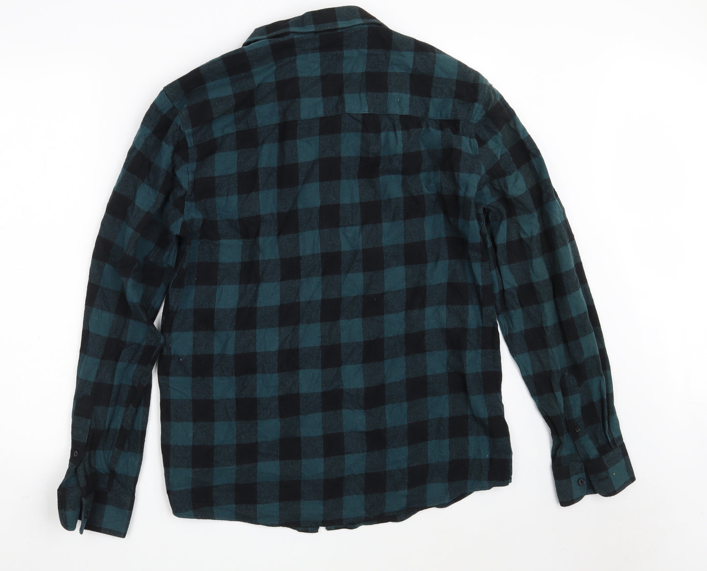 Peacocks Mens Blue Check Cotton  Button-Up Size L Collared Button