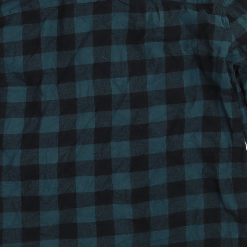 Peacocks Mens Blue Check Cotton  Button-Up Size L Collared Button