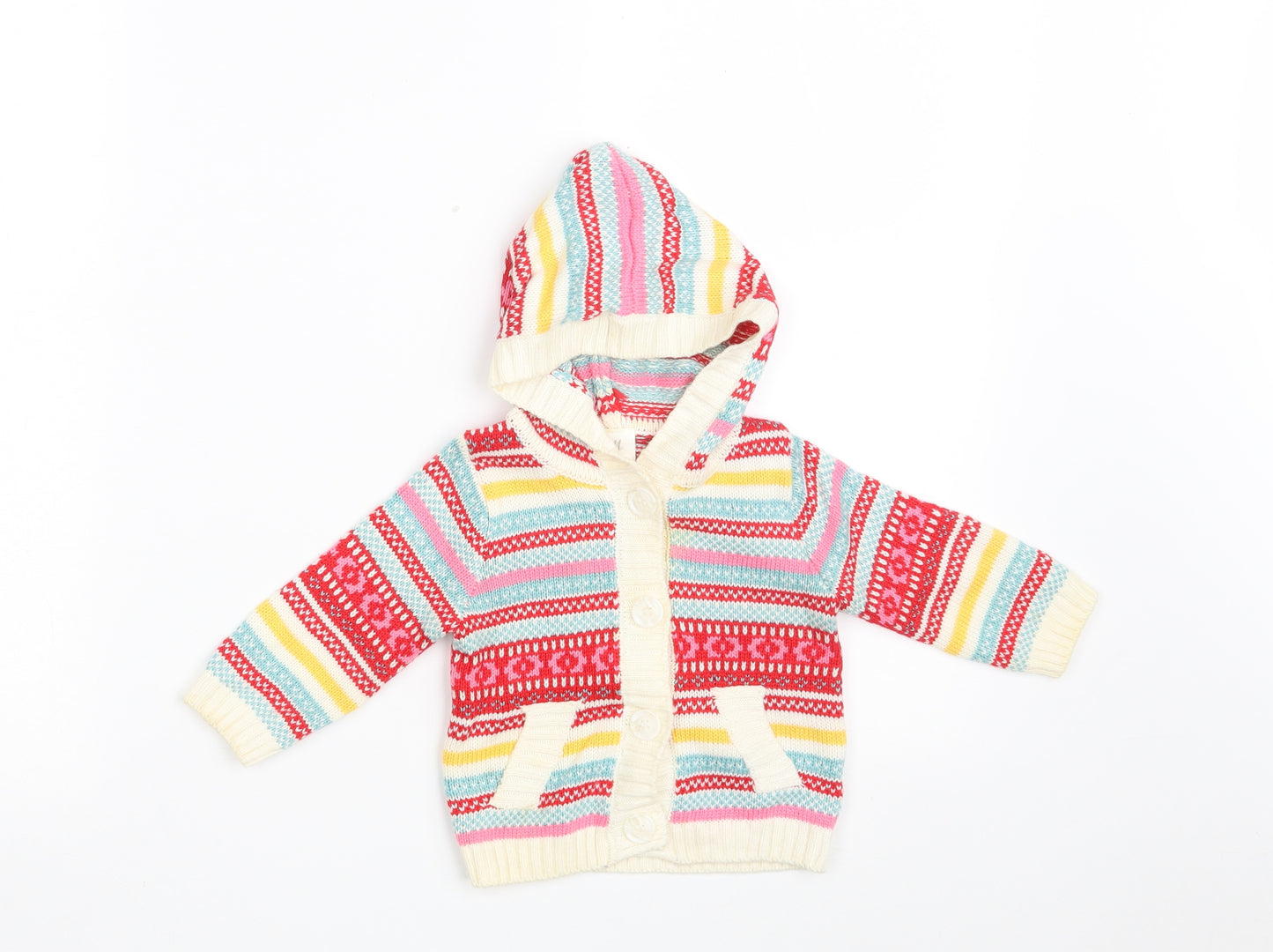 H&M Girls Multicoloured Geometric Acrylic Cardigan Jumper Size 3-6 Months  Button