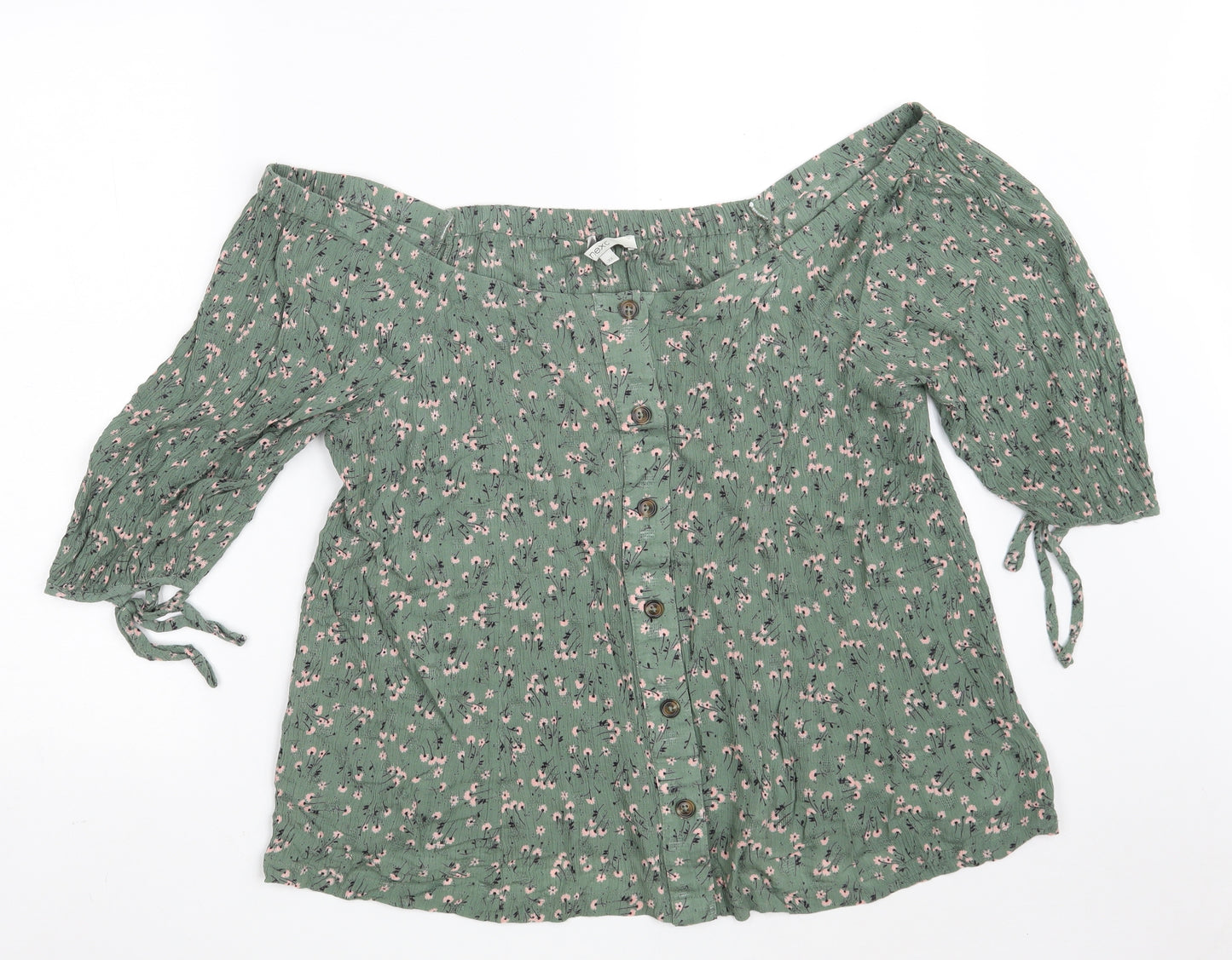 NEXT Womens Green Floral Viscose Basic Button-Up Size 22 Off the Shoulder