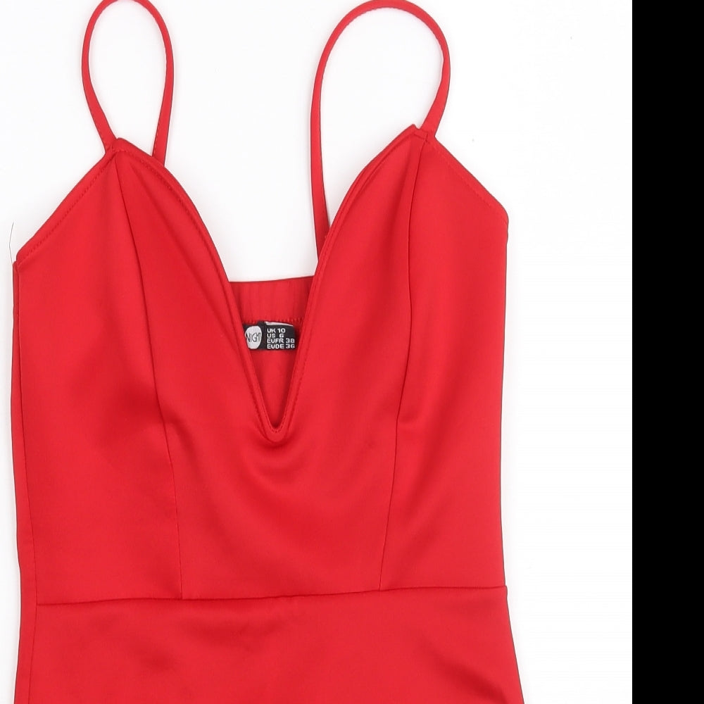 Boohoo Womens Red  Polyester Bodysuit One-Piece Size 10  Snap