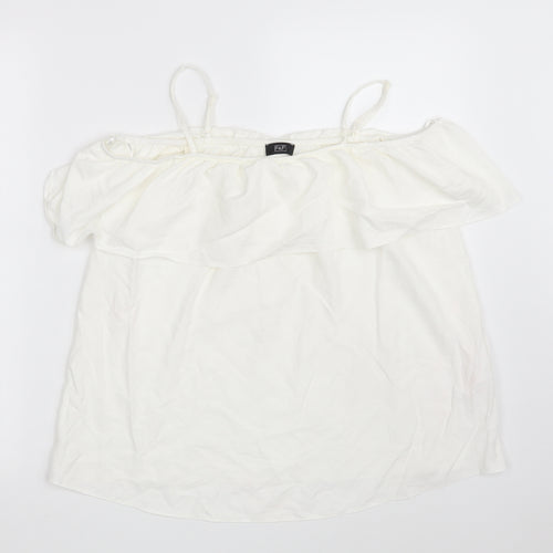 F&F Womens White  Viscose Basic Blouse Size 10 Scoop Neck