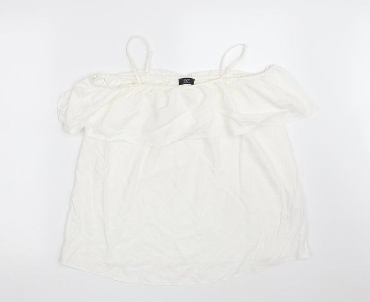 F&F Womens White Viscose Basic Blouse Size 10 Scoop Neck