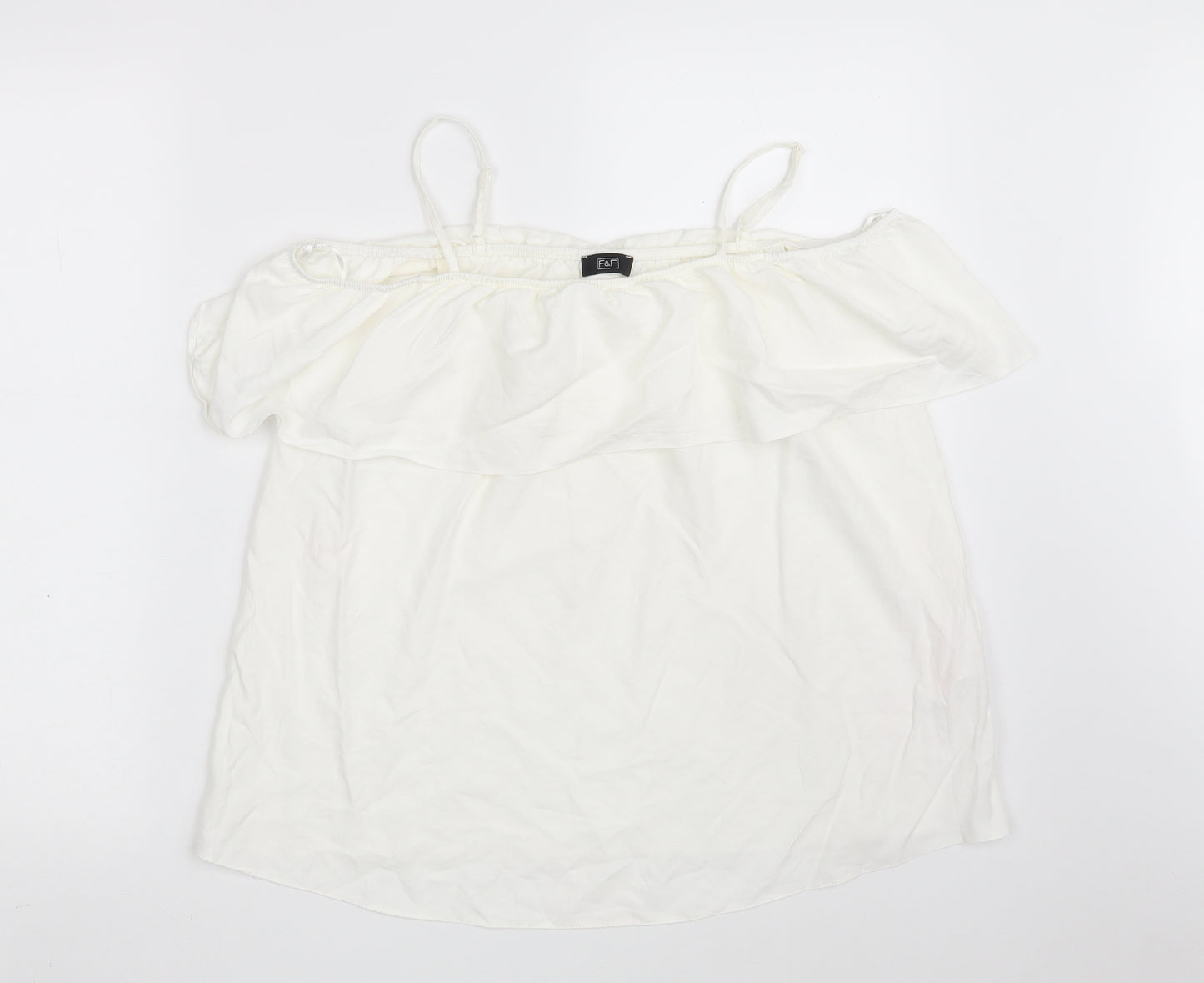 F&F Womens White  Viscose Basic Blouse Size 10 Scoop Neck
