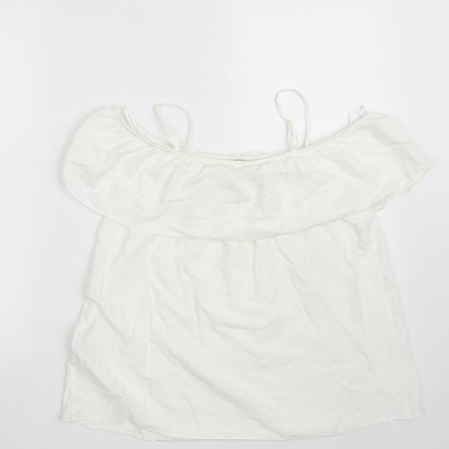 F&F Womens White  Viscose Basic Blouse Size 10 Scoop Neck