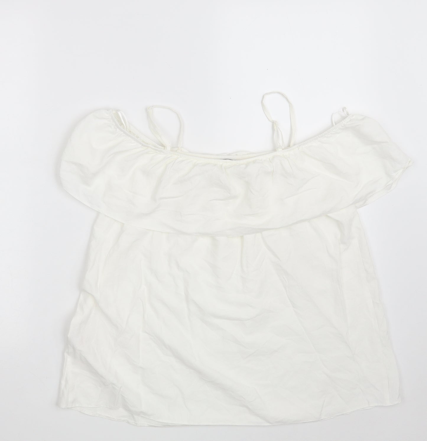 F&F Womens White  Viscose Basic Blouse Size 10 Scoop Neck