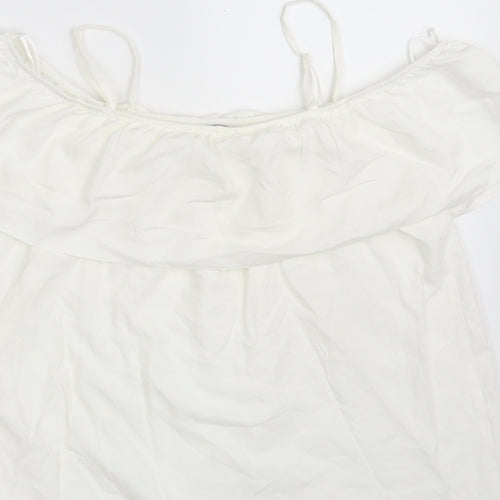 F&F Womens White  Viscose Basic Blouse Size 10 Scoop Neck