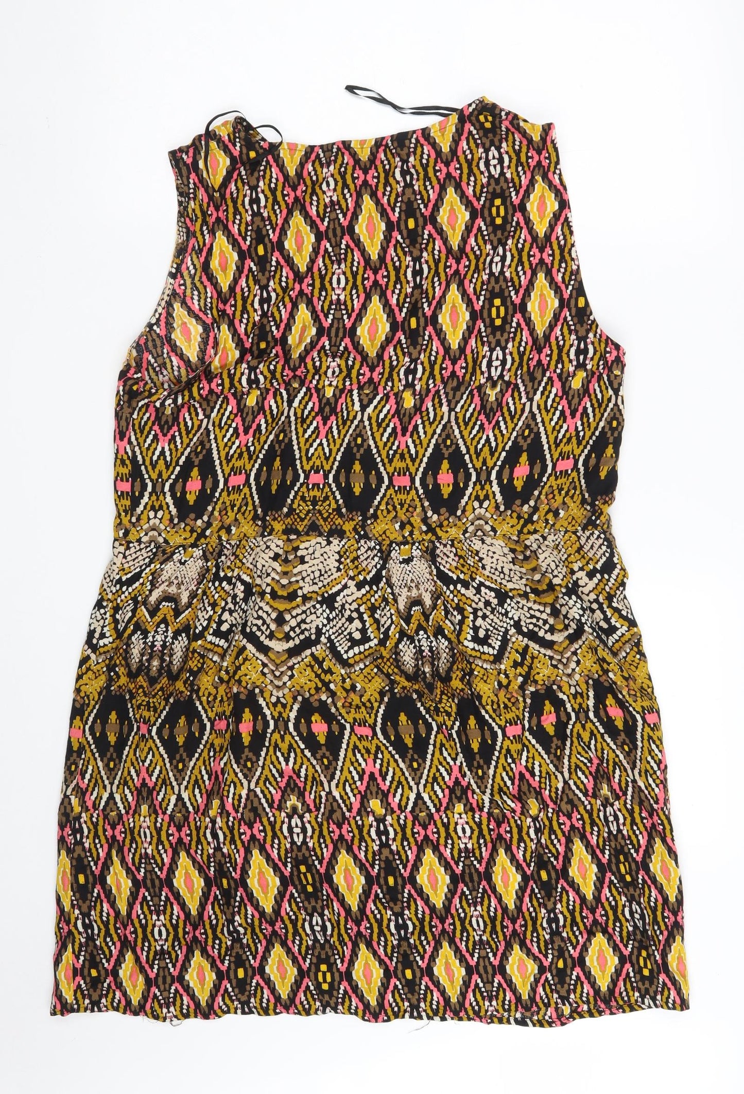 River Island Womens Multicoloured Argyle/Diamond Viscose A-Line  Size 16  Boat Neck Button