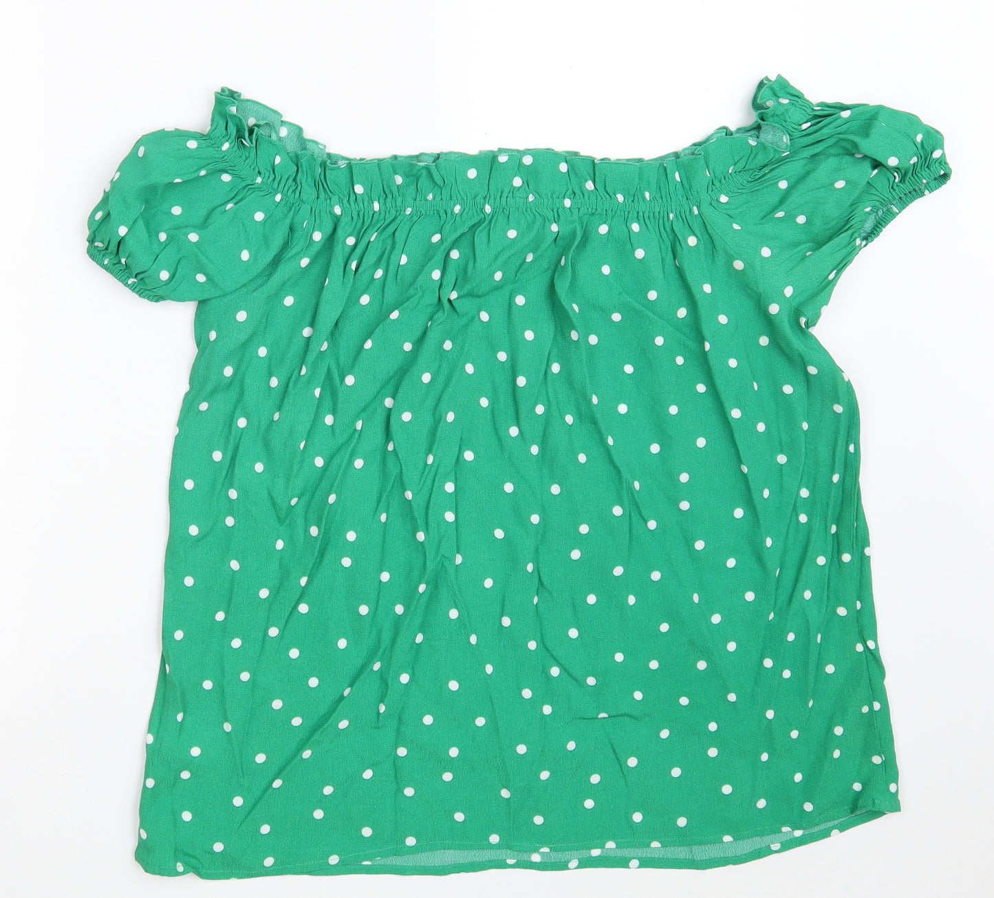 Warehouse Womens Green Polka Dot Viscose Basic Blouse Size 14 Boat Neck