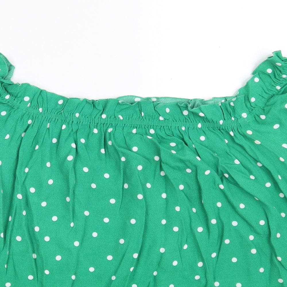 Warehouse Womens Green Polka Dot Viscose Basic Blouse Size 14 Boat Neck