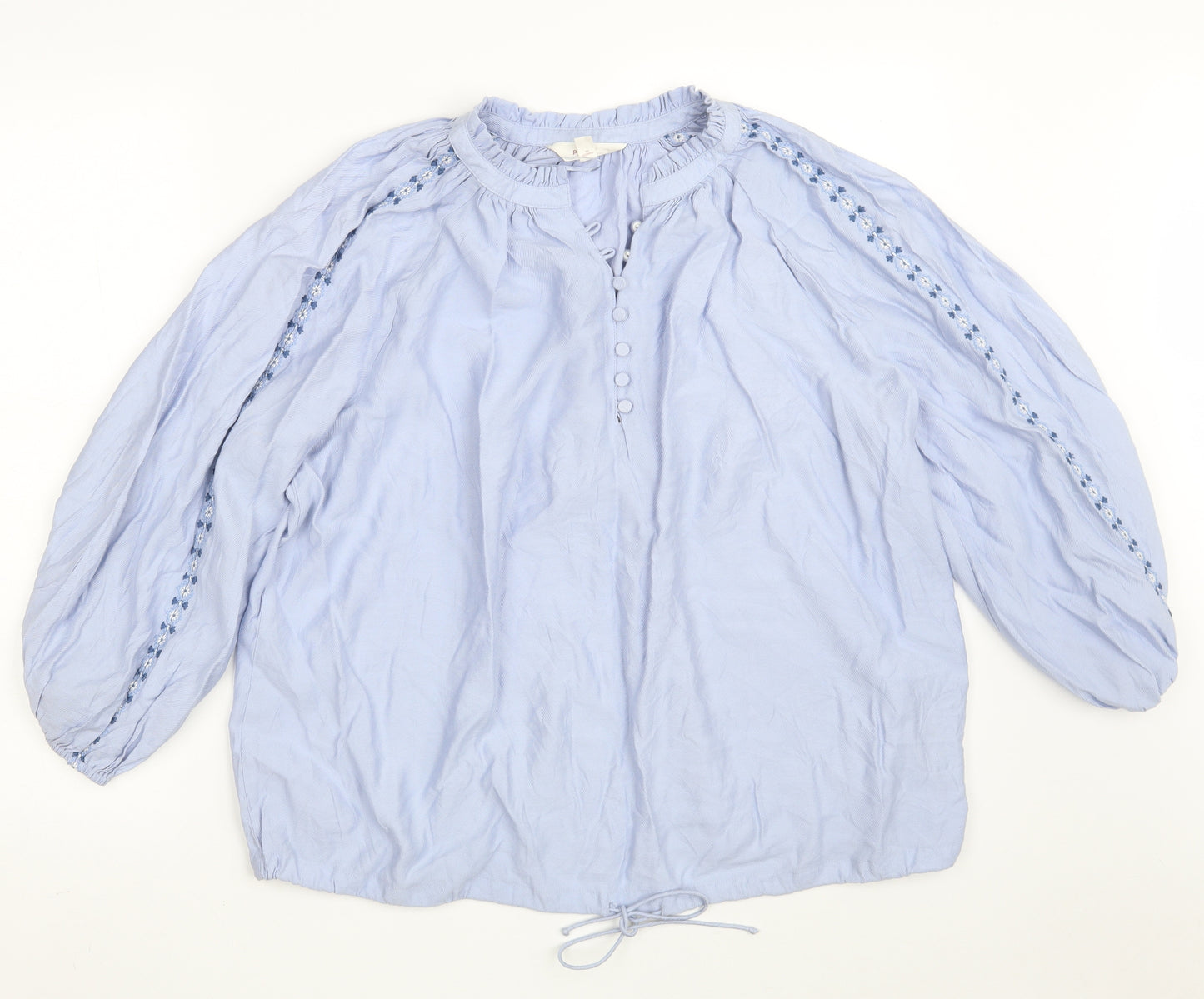 Marks and Spencer Womens Blue Floral Viscose Basic Blouse Size 14 Round Neck