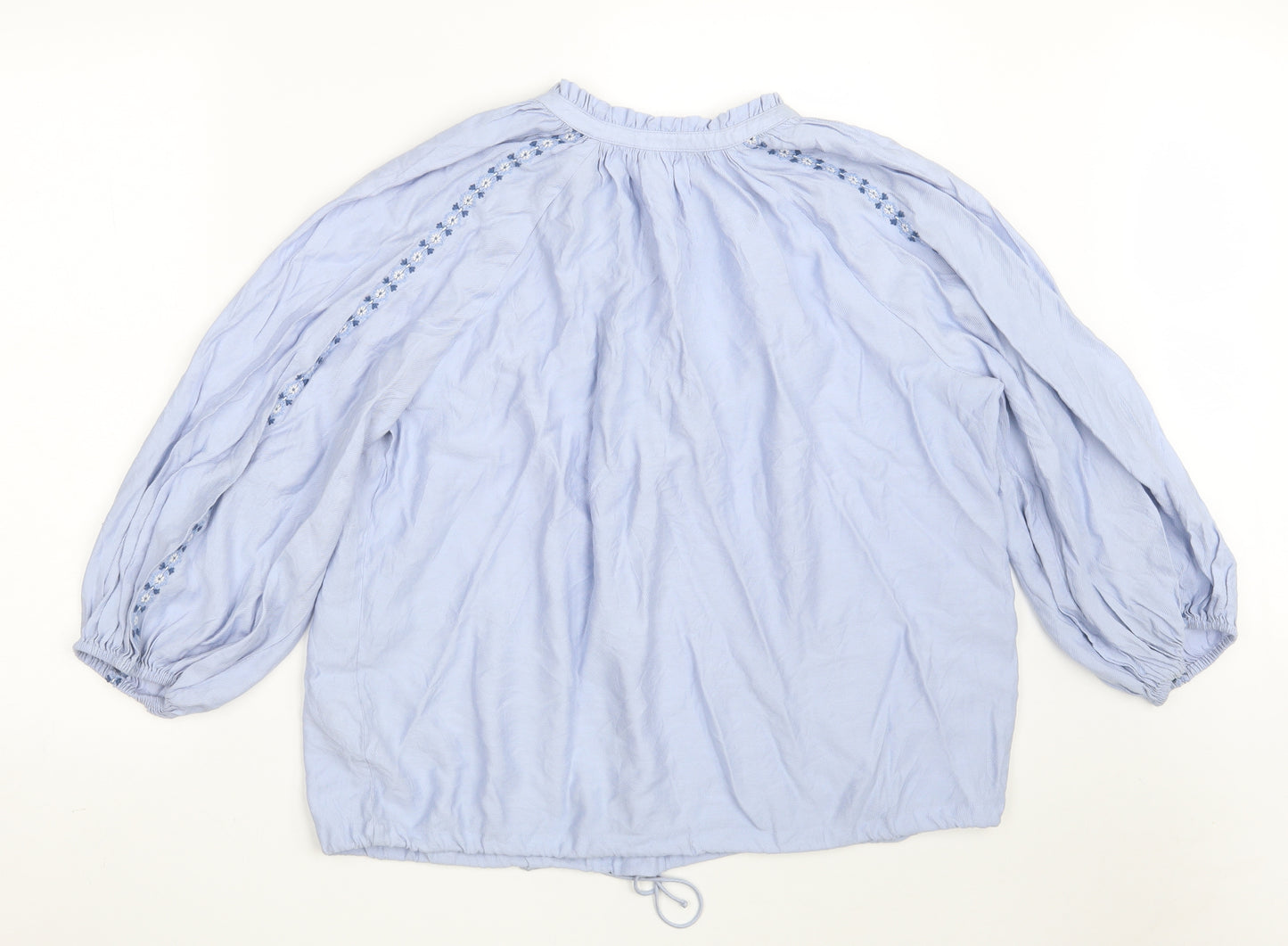 Marks and Spencer Womens Blue Floral Viscose Basic Blouse Size 14 Round Neck