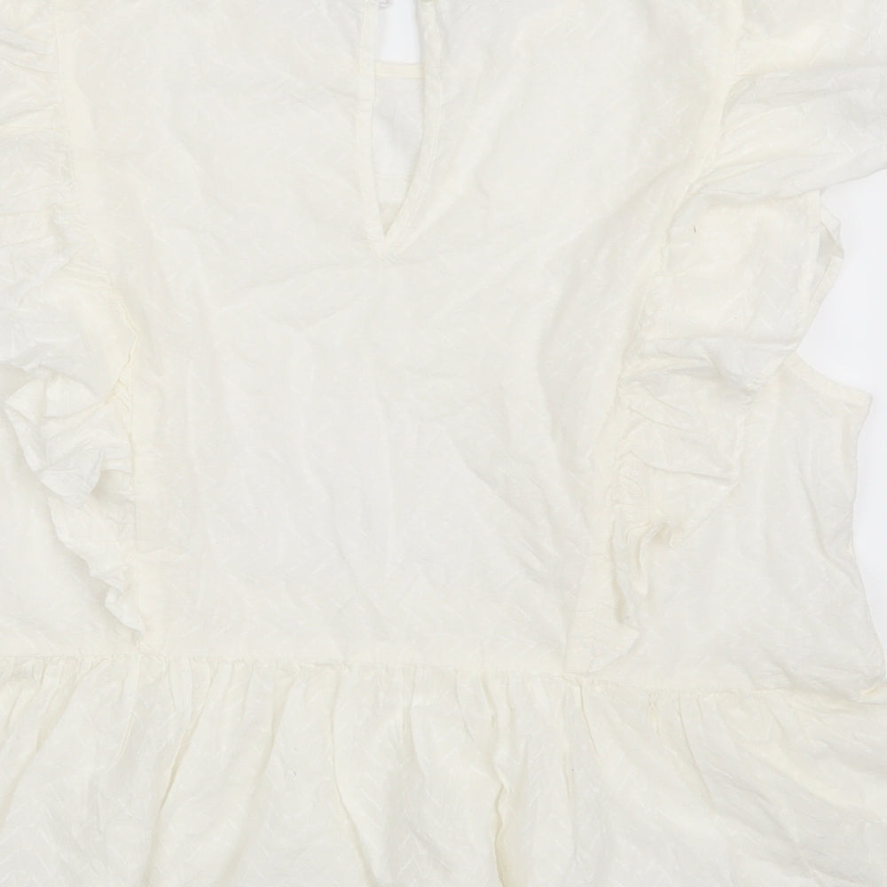 Loststock Womens Ivory Argyle/Diamond 100% Cotton Basic Blouse Size M Round Neck