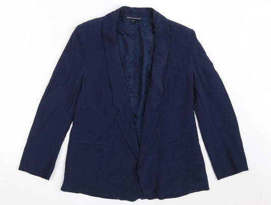 Front view of French Connection women’s blue jacket coat, size UK 6