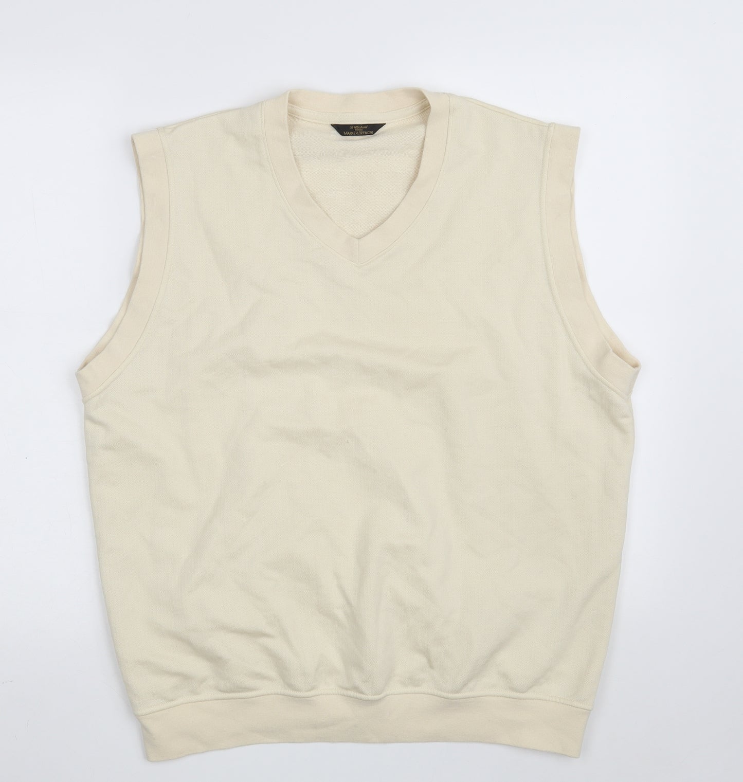 Marks and Spencer Mens Beige V-Neck  Cotton Pullover Jumper Size M